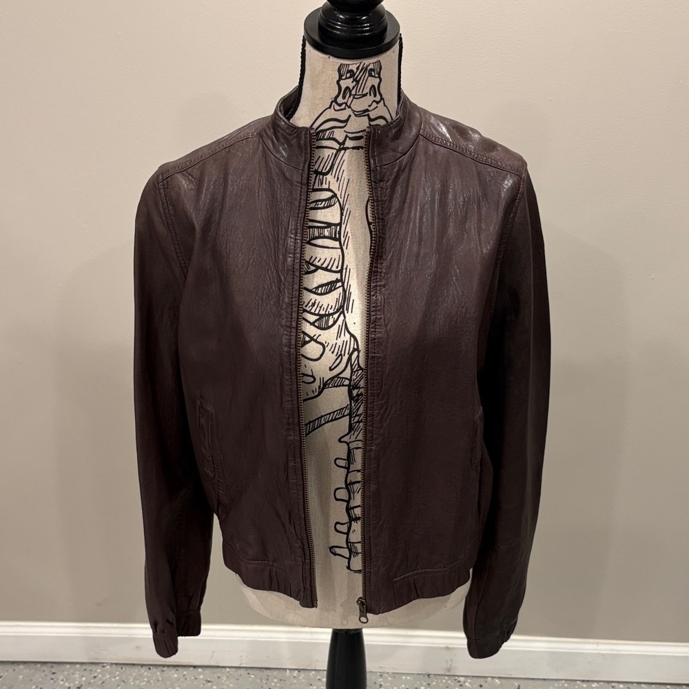 Caslon Dark Brown Leather Jacket NWOT